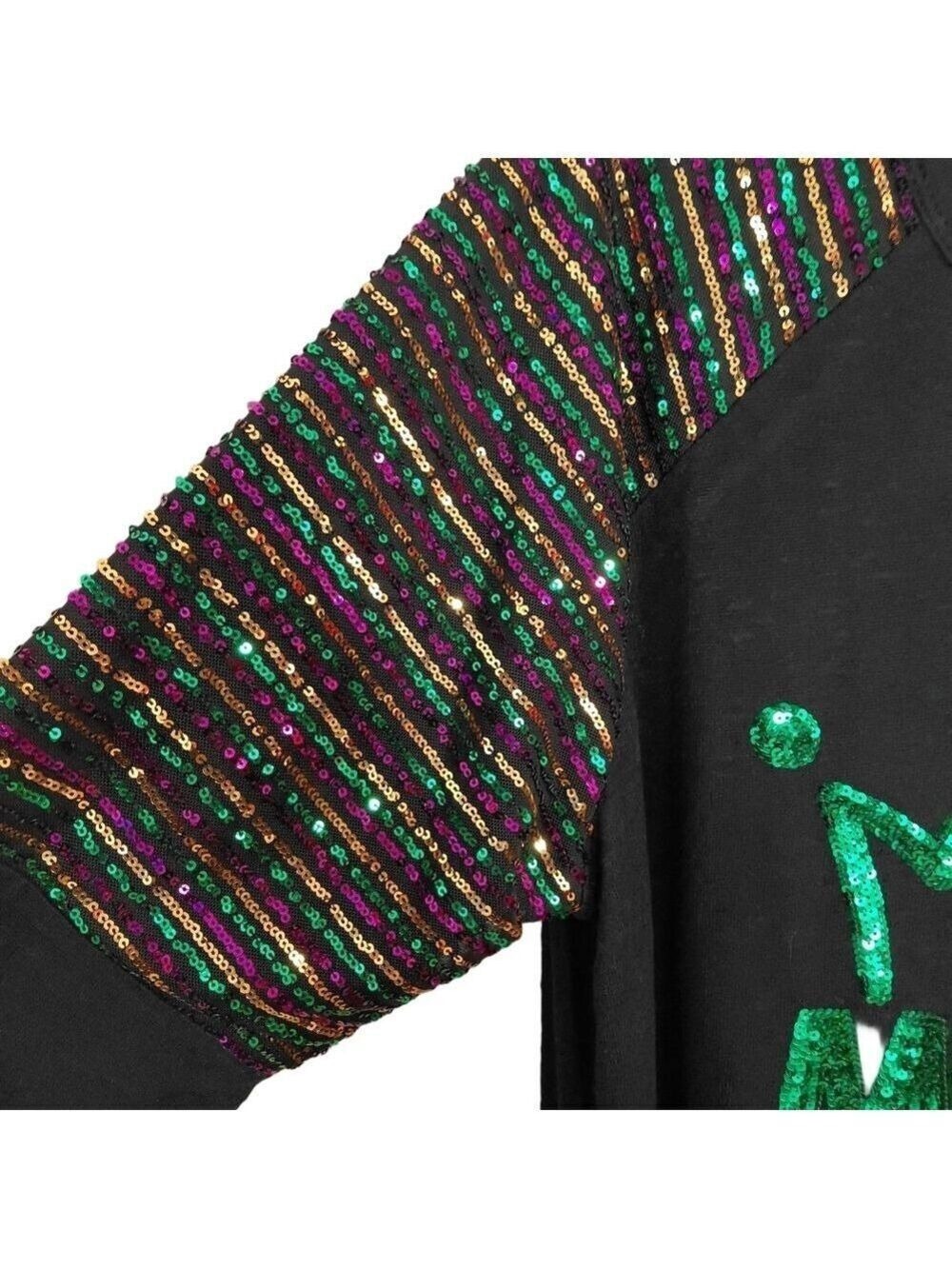 Mardi Gras Sequin Raglan Sleeve Black Sweater Size 18/20W Festival Parade - Picture 4 of 7